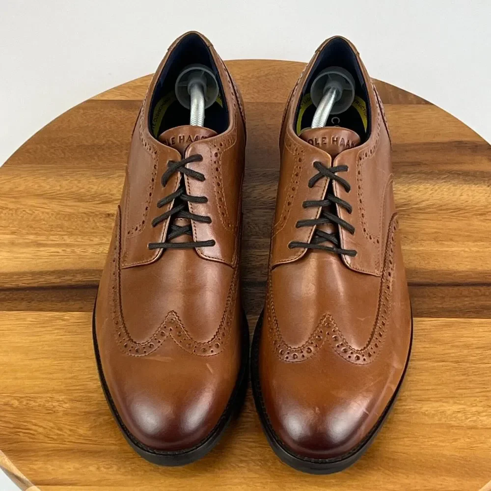 New Mens Cole Haan Grand Plus Brown Leather Wingtip Oxford Dress Shoes Size 11 W